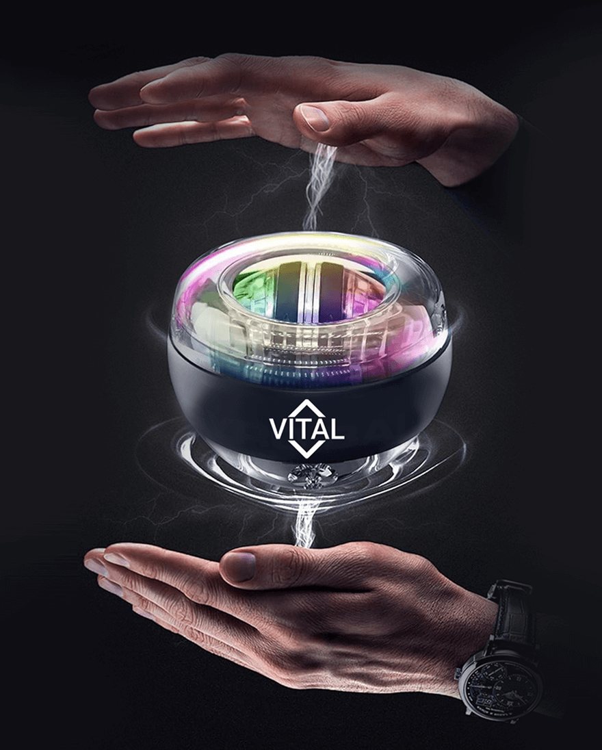 Vital Wrist Ball gyroscopic hand exerciser with a glowing rotor